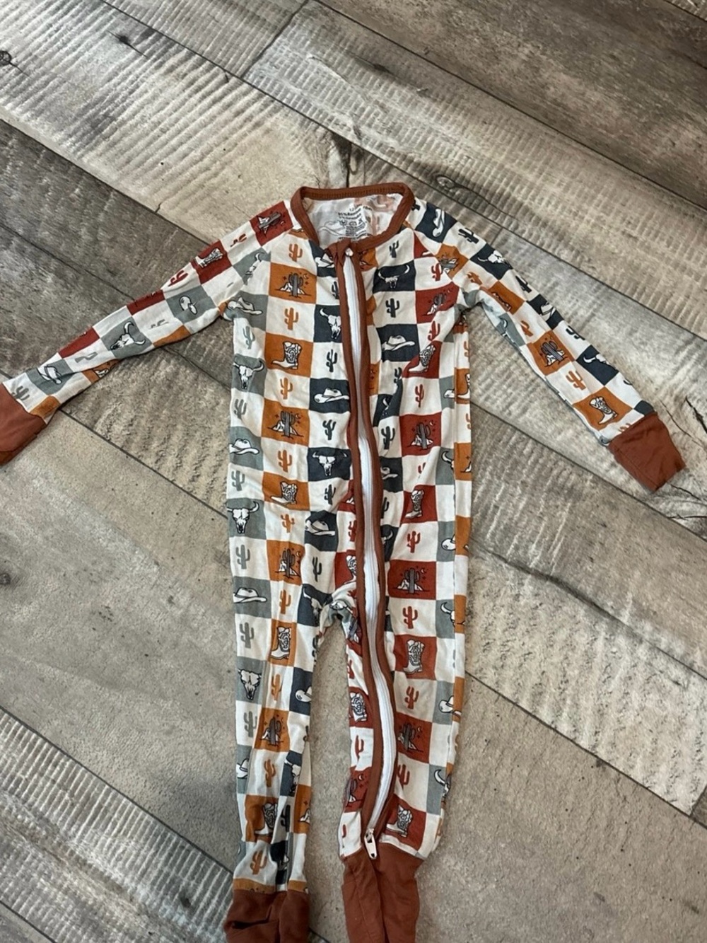 Kids One-Piece Footed Pajamas in Rust, Gray & Cream